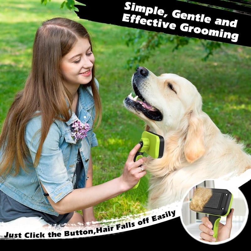 Augwind 3PCS Self Cleaning Slicker Brush & Pet Grooming Rake & Flea Comb for Dogs,Cats and Horses | Double-Sided Dematting Comb & Skin Friendly Deshedding Grooming Tool (J-Green Black) - Image 5